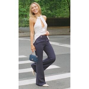 Few Moda x Greta Louise Tome Navy Pinstripe Wide Leg Trousers Pants Size 0 NEW